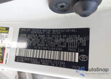 2020 Toyota Camry Se from USA, damaged, VIN 4T1G11AK1LU943394